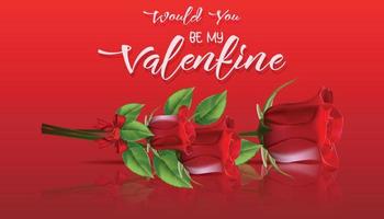 Valentines day greetings with realistic red rose vector illustration