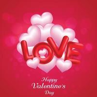 Happy valentines day background with white 3d heart shape and love word text vector