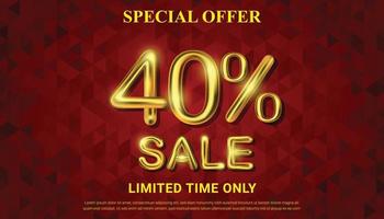 Special offer 40 percent off selling vector with golden 3d number