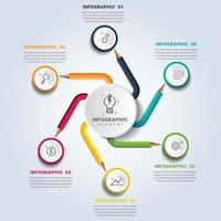 diagrama de flujo y plantilla de infografía de lápiz de círculo creativo vector