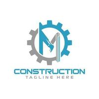 logotipo de excavadora m - letra m plantilla de logotipo de ingeniería de construcciones de excavadoras vector