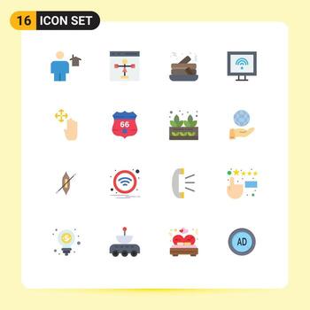 Flat Color Pack of 16 Universal Symbols of hand smart flowchart internet food Editable Pack of Creative Vector Design Elements