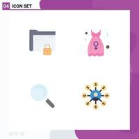 Modern Set of 4 Flat Icons Pictograph of data find protection party frock view Editable Vector Design Elements