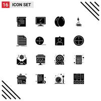 Pictogram Set of 16 Simple Solid Glyphs of binary harbor pc construction crane Editable Vector Design Elements