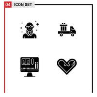 Mobile Interface Solid Glyph Set of 4 Pictograms of avatar monitor woman ecommerce education Editable Vector Design Elements