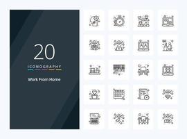 20 Work From Home Outline icon for presentation vector