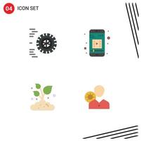 4 Thematic Vector Flat Icons and Editable Symbols of motion small mobile app farm efficiency Editable Vector Design Elements