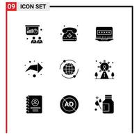 Pictogram Set of 9 Simple Solid Glyphs of online world laptop direction arrow Editable Vector Design Elements