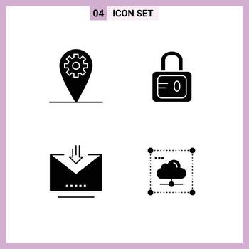 4 User Interface Solid Glyph Pack of modern Signs and Symbols of gear retrieve lock download share Editable Vector Design Elements