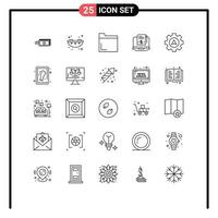 Modern Set of 25 Lines Pictograph of gear navigation file digital model Editable Vector Design Elements