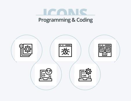 paquete de iconos de línea de programación y codificación 5 diseño de iconos. desarrollar. código. desarrollo. desarrollo. codificación vector