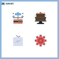 Modern Set of 4 Flat Icons and symbols such as database power server cake construction Editable Vector Design Elements