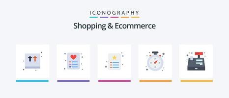 Shopping and Ecommerce Flat 5 Icon Pack Including register. cash. id. shopping. compass. Creative Icons Design vector