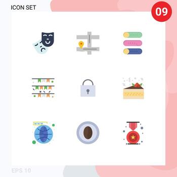 Flat Color Pack of 9 Universal Symbols of locked twitter switch irish garland Editable Vector Design Elements