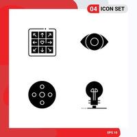 4 User Interface Solid Glyph Pack of modern Signs and Symbols of dancing storage degrees camera reel definnig Editable Vector Design Elements