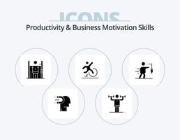 habilidades de productividad y motivación empresarial glifo icono paquete 5 diseño de iconos. comodidad. negocio. físico. administración. humano vector