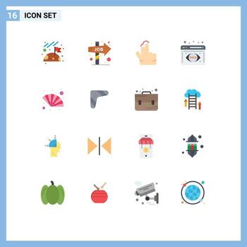 Modern Set of 16 Flat Colors and symbols such as wind hand fan gesture fan data analysis Editable Pack of Creative Vector Design Elements