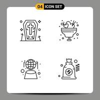 4 Universal Line Signs Symbols of coffin digital halloween ice hologram Editable Vector Design Elements