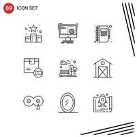 Modern Set of 9 Outlines Pictograph of delivery barcode process note copy Editable Vector Design Elements