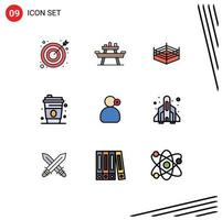 Group of 9 Filledline Flat Colors Signs and Symbols for working man picnic canada glass Editable Vector Design Elements