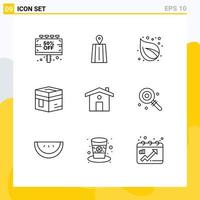 Set of 9 Vector Outlines on Grid for home mecca camp islam hajj Editable Vector Design Elements