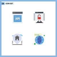 User Interface Pack of 4 Basic Flat Icons of api home software protect real estate Editable Vector Design Elements