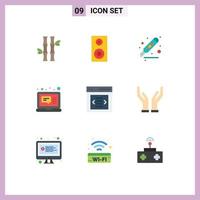 Pictogram Set of 9 Simple Flat Colors of communication laptop cut computer page Editable Vector Design Elements