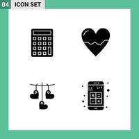 Solid Glyph Pack of 4 Universal Symbols of calculator valentine anatomy hospital hanging Editable Vector Design Elements