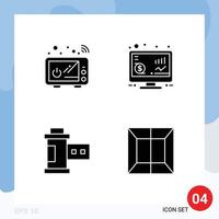 Pack of 4 Modern Solid Glyphs Signs and Symbols for Web Print Media such as connect film microwave seo roll Editable Vector Design Elements