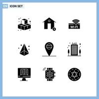 User Interface Pack of 9 Basic Solid Glyphs of building printing hotel triangle box Editable Vector Design Elements