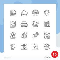 16 Thematic Vector Outlines and Editable Symbols of page data media mark map Editable Vector Design Elements