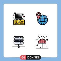 User Interface Pack of 4 Basic Filledline Flat Colors of black friday server shopping world rain Editable Vector Design Elements