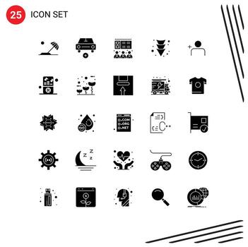 paquete de interfaz de usuario de 25 glifos sólidos básicos de conjuntos descubrir personas vehículos flecha completa elementos de diseño vectorial editables vector