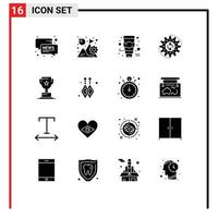 Group of 16 Solid Glyphs Signs and Symbols for award task mission production management Editable Vector Design Elements