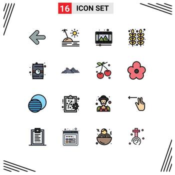 Mobile Interface Flat Color Filled Line Set of 16 Pictograms of drink thanksgiving play grain autumn Editable Creative Vector Design Elements
