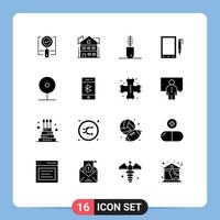 Pictogram Set of 16 Simple Solid Glyphs of camera pencil home cell mascara Editable Vector Design Elements