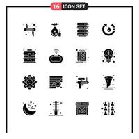 Group of 16 Modern Solid Glyphs Set for architecture nature spa environment drop Editable Vector Design Elements