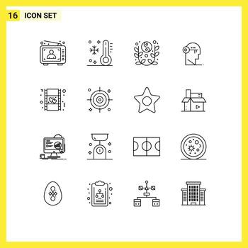 Group of 16 Modern Outlines Set for lock brain temperature celebrate year Editable Vector Design Elements