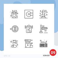 Mobile Interface Outline Set of 9 Pictograms of clipboard convert technology bitcoin tourism Editable Vector Design Elements