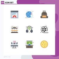 Universal Icon Symbols Group of 9 Modern Flat Colors of operator headphone bag bank building architecture Editable Vector Design Elements