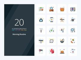 20 Morning Routine Flat Color icon for presentation vector