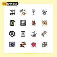 Universal Icon Symbols Group of 16 Modern Flat Color Filled Lines of fun hardware cutting computer mouse steel Editable Creative Vector Design Elements