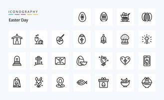 paquete de iconos de 25 líneas de pascua vector