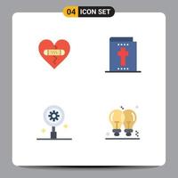 Editable Vector Line Pack of 4 Simple Flat Icons of broken research heart halloween setting Editable Vector Design Elements