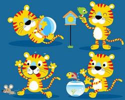 Vector set of funny yellow cat cartoon in different action