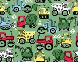 Seamless pattern vector of construction vehicles cartoon in hand drawn concept