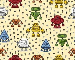 Seamless pattern vector of colorful robots cartoon with nuts and bolts