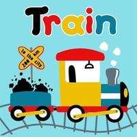 Vector cartoon illustration of steam train loading coal