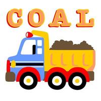 Vector cartoon illustration of truck loading coal