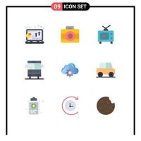 Set of 9 Modern UI Icons Symbols Signs for cloud school technology education video Editable Vector Design Elements